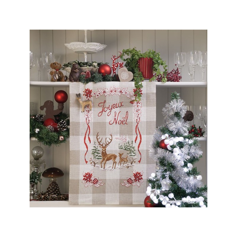 Aïda : Torchon «Noël enchanteur» à broder au point de croix