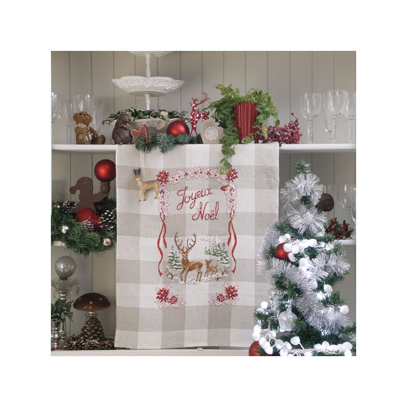 Lin : Torchon «Noël enchanteur» à broder au point de croix
