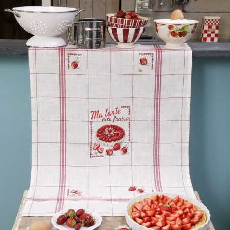 Linen «Strawberry pie» Tea towel