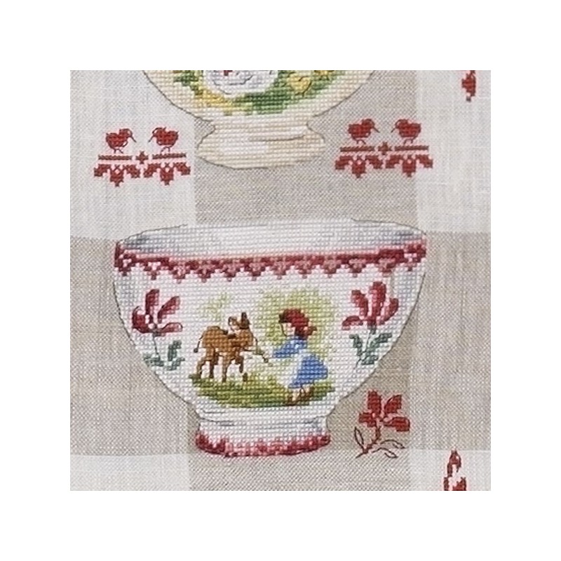 Lin : Torchon aux bols N°1 «Collection campagne »