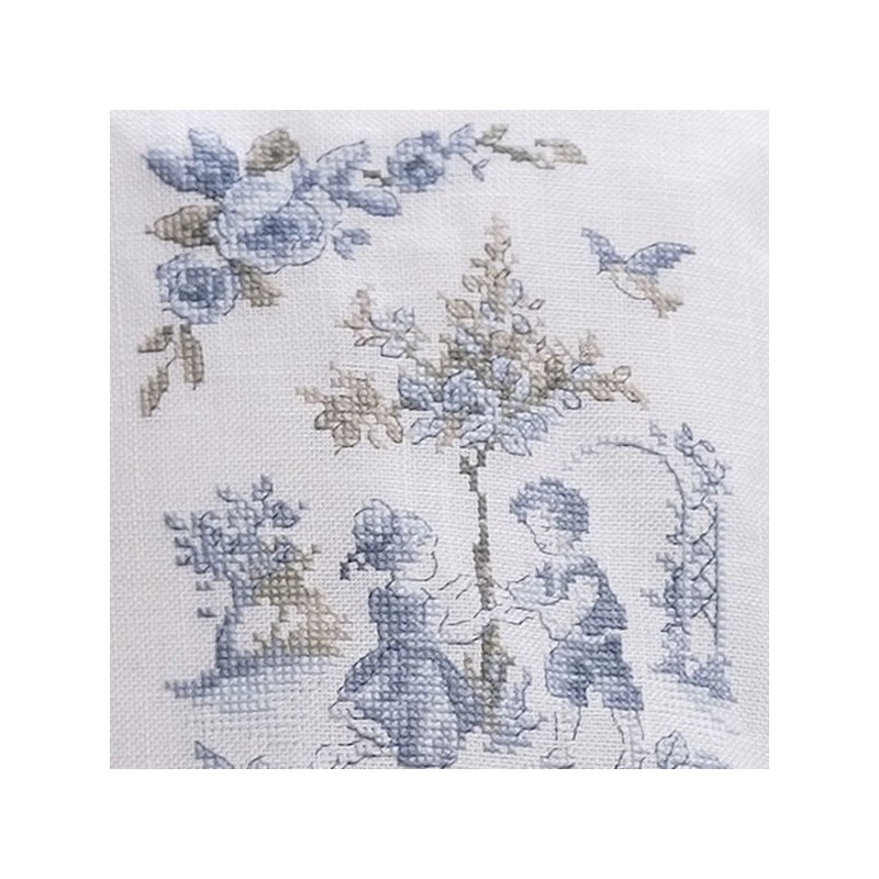 Linen «Toile de Jouy» Blue Cushion