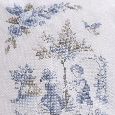 Lin : Coussin «Toile de Jouy» bleu