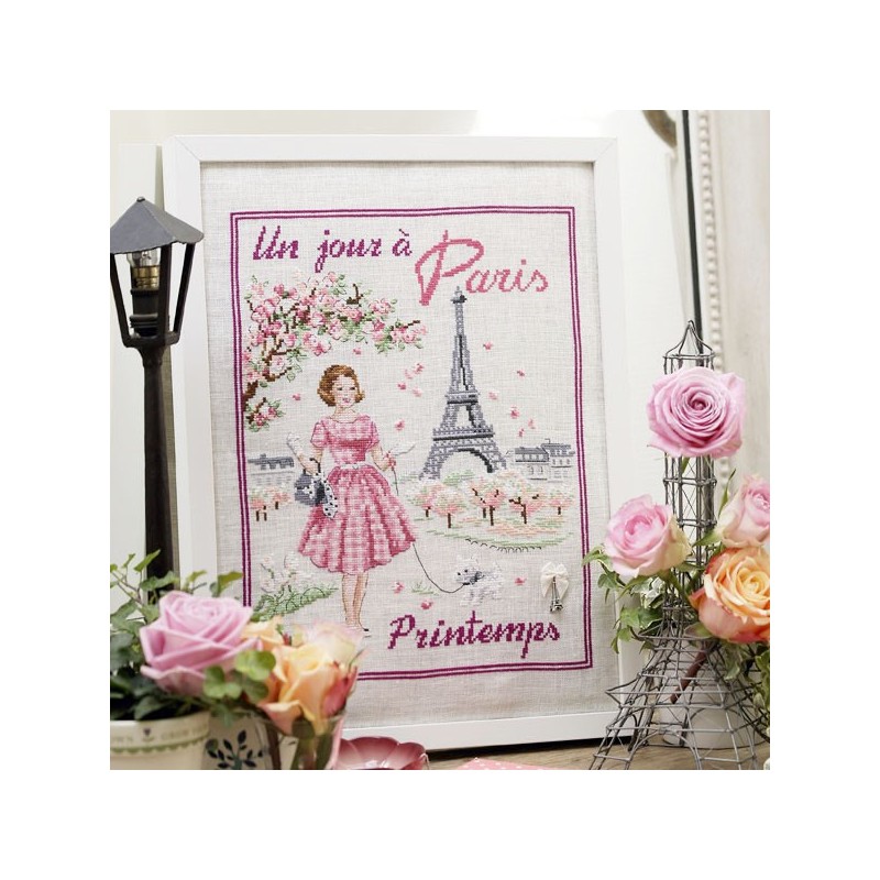 Lin : Un jour à Paris au printemps à broder au point de croix