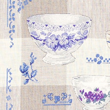 Lin : Torchon aux bols «Collection fleurs bleues»
