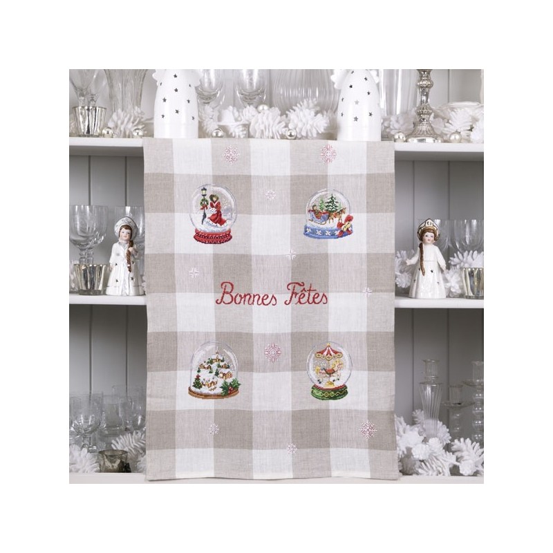 Linen «Boules de neige» Tea towel