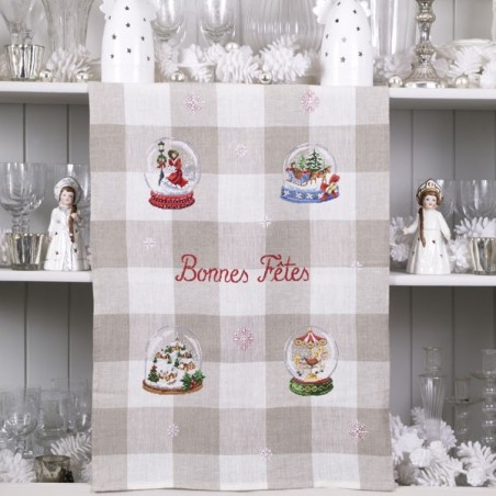 Linen «Snow globes» Tea towel