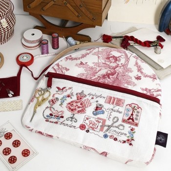 Aïda Large « Toile de Jouy » Red print embroidery pouch