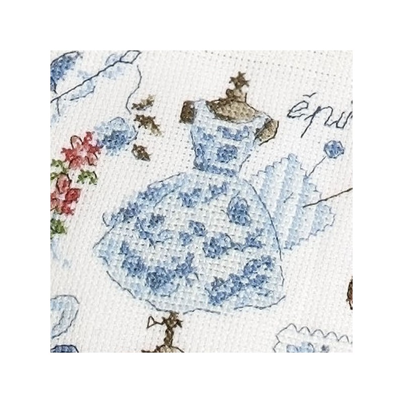 Aïda Large « Toile de Jouy » Blue print embroidery pouch
