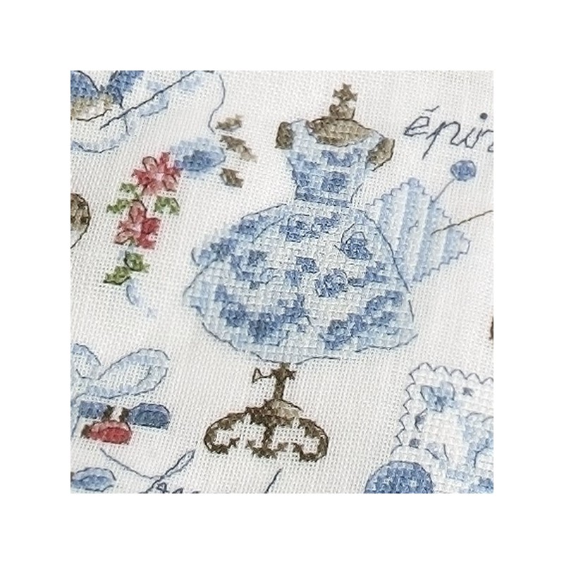 Lin : Grande trousse à ouvrage « Toile de Jouy » Bleue