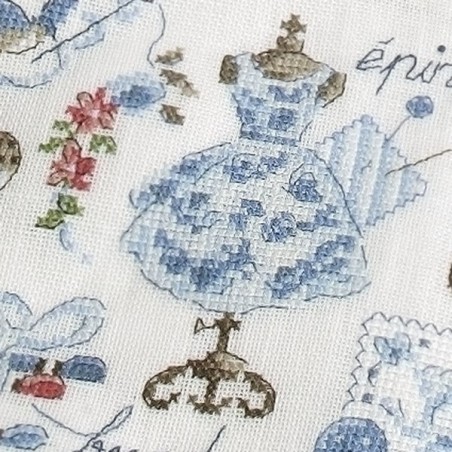 Lin : Grande trousse à ouvrage « Toile de Jouy » Bleue