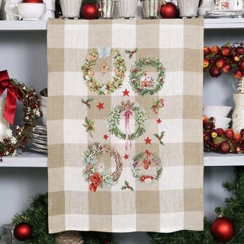 Aïda : Torchon «Couronnes de Noël » à broder au point de croix
