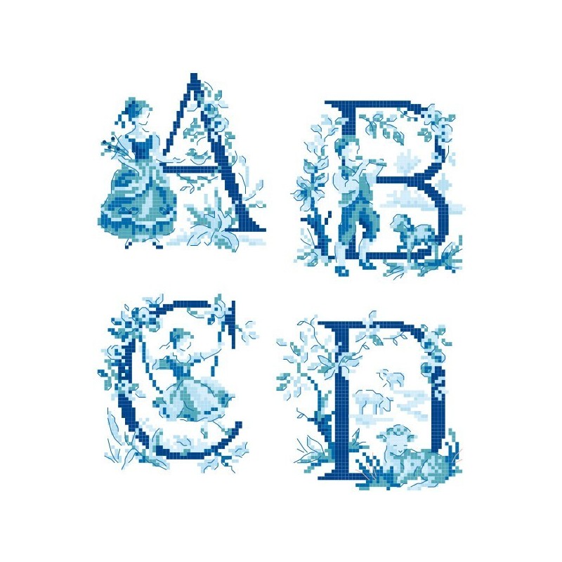 Le grand Alphabet «Toile de Jouy» bleu