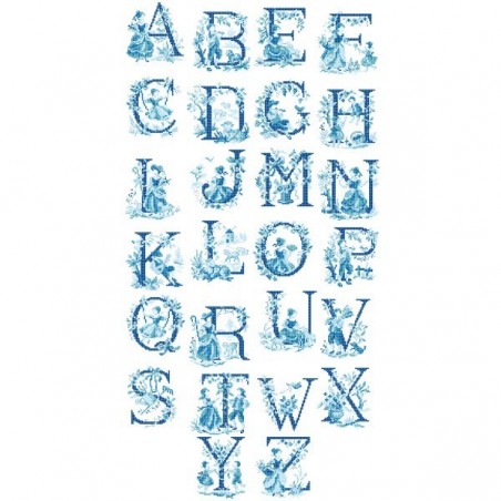 Le grand Alphabet «Toile de Jouy» bleu