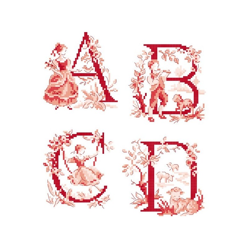 Le grand Alphabet «Toile de Jouy» rouge