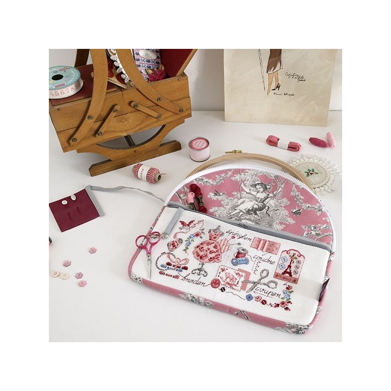 Aïda : Grande trousse à ouvrage « Toile de Jouy » Rose
