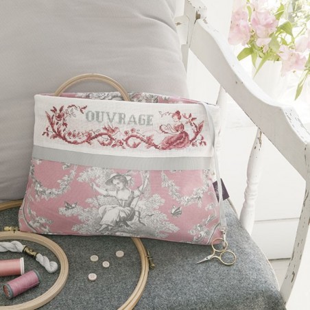 Lin : Maxi trousse « Toile de Jouy » rose