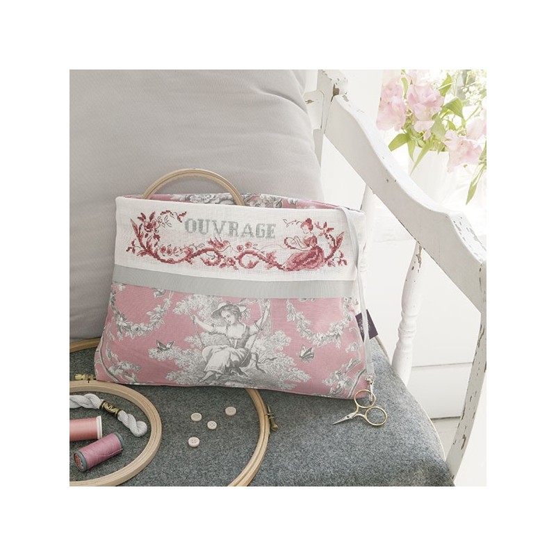 Aïda : Maxi trousse « Toile de Jouy » Rose