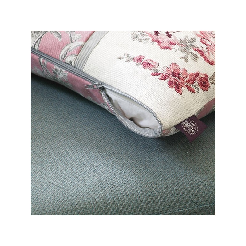 Lin : Coussin «Toile de Jouy» rose