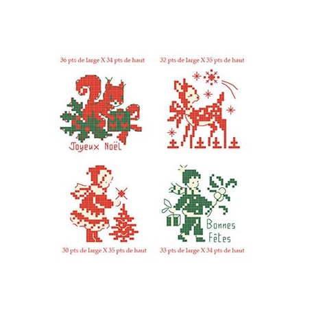 4 grilles « Petit Noël » en rouge et vert