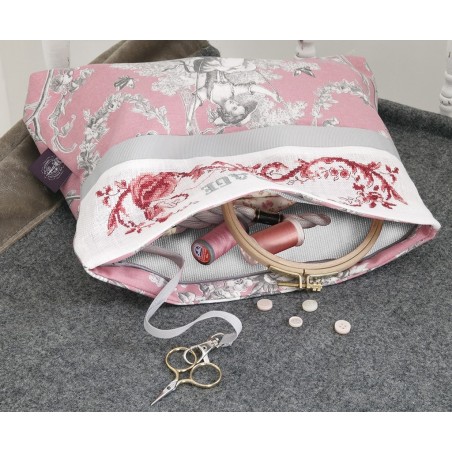 Linen « Toile de Jouy » Pink Maxi pouch