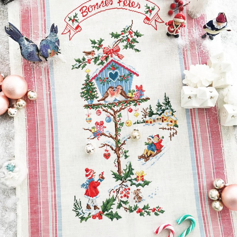 Linen «Petite maison de Noël» Tea towel