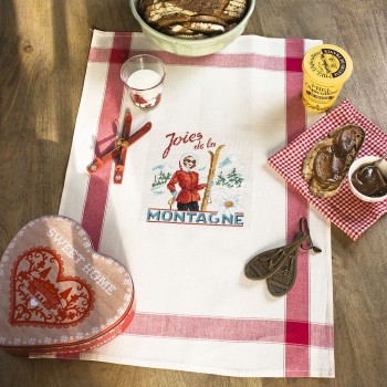 Aïda : Torchon « Joies de la montagne » à broder au point de croix