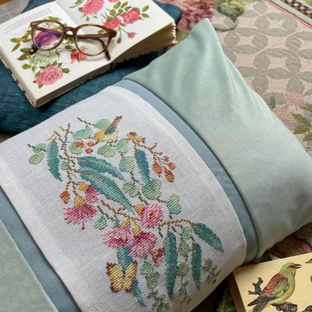 Lin : Coussin «Velours en fleurs »