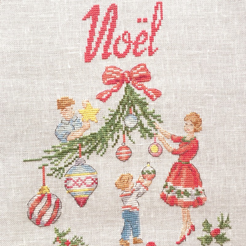 Linen «Noël en famille» Tea towel