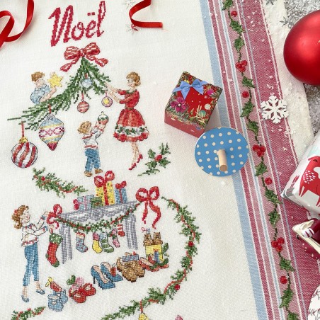 Linen «Christmas family» Tea towel