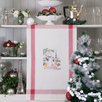 Aïda : Torchon « Un jour à Paris à Noël » à broder au point de croix