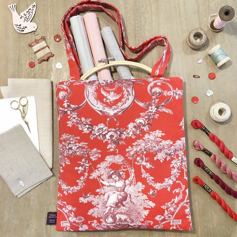 Lin Sac a ouvrage Toile de Jouy