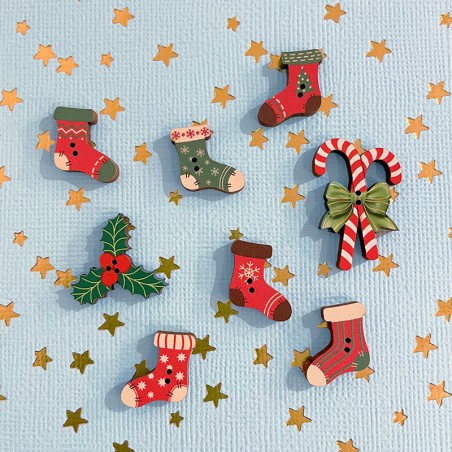 8 boutons « Chaussettes de Noël »