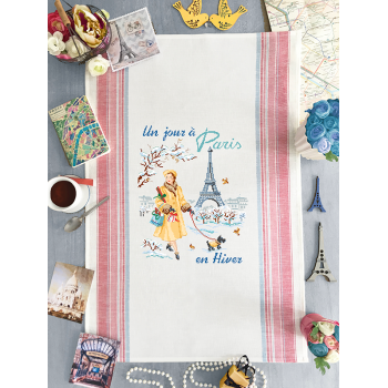 Linen «Un jour à Paris en Hiver» Tea towel