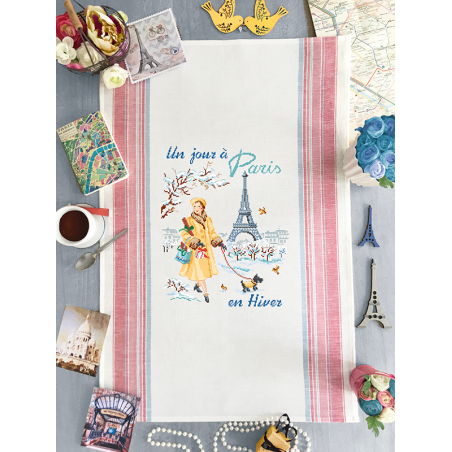 Linen « Un jour à Paris en Hiver » Tea towel