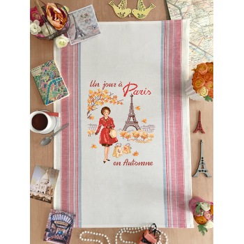 Linen «Un jour à Paris en Automne» Tea towel