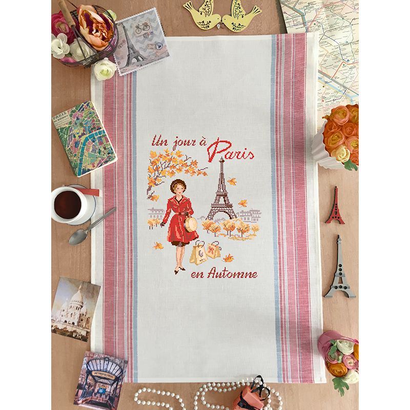 Linen «Un jour à Paris en Automne» Tea towel