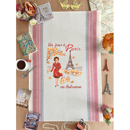Linen « Un jour à Paris en Automne » Tea towel