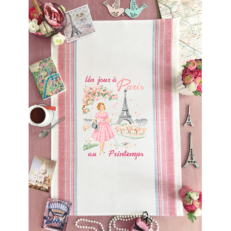 Linen « Un jour à Paris au Printemps » Tea towel