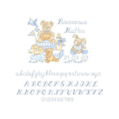 Linen «Bienvenue baby» Frame-Blue version