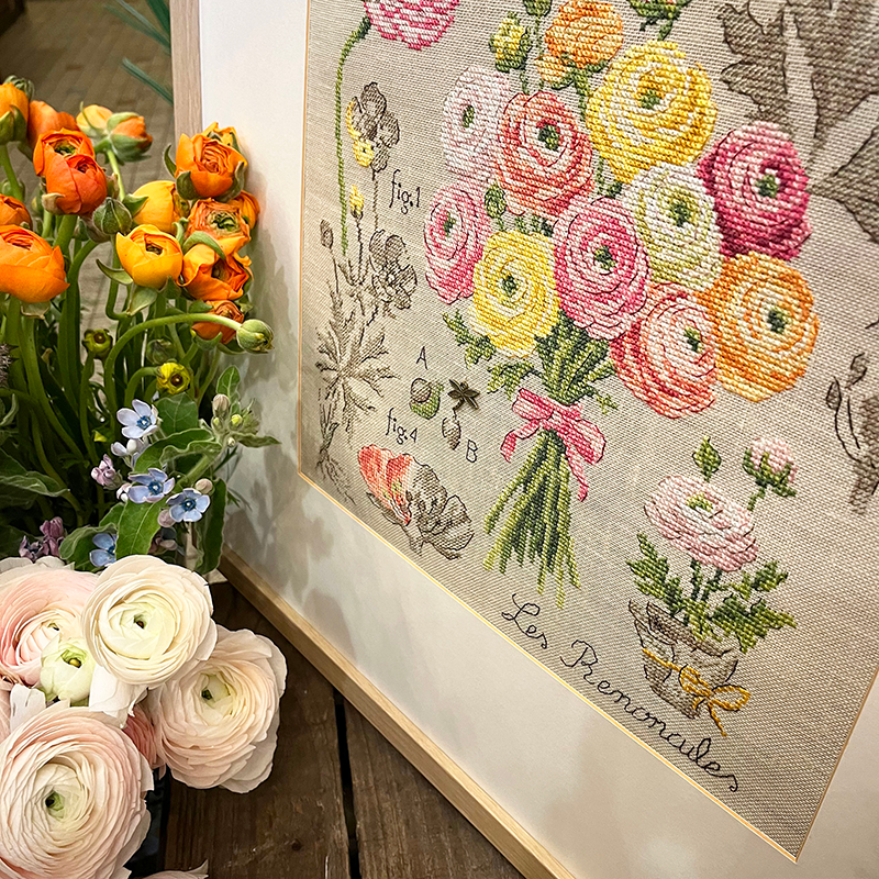 Linen : «renoncules» Study (maxi-pattern)