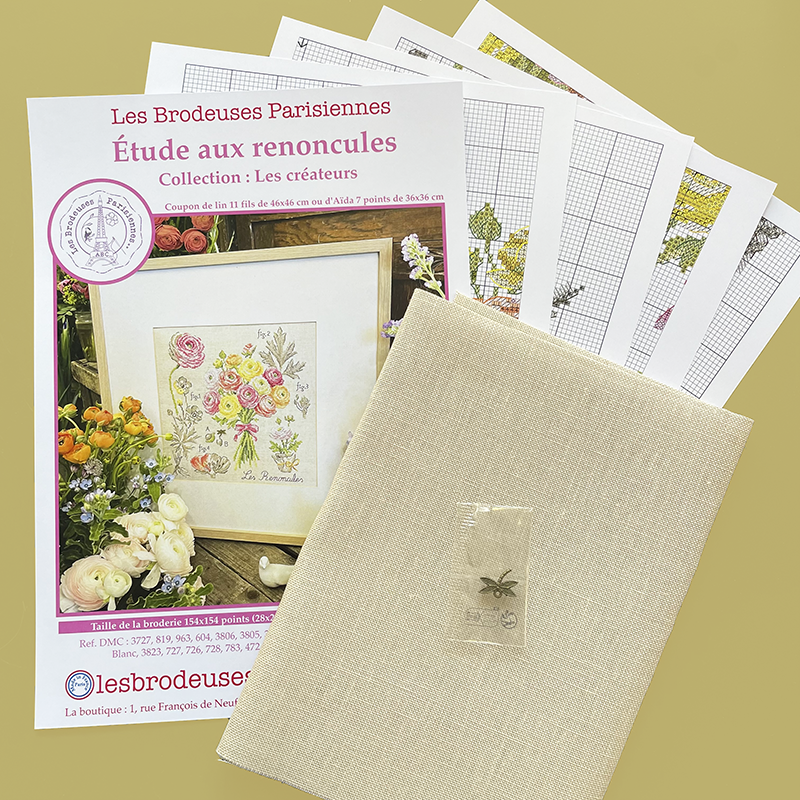 Linen : «renoncules» Study (maxi-pattern)