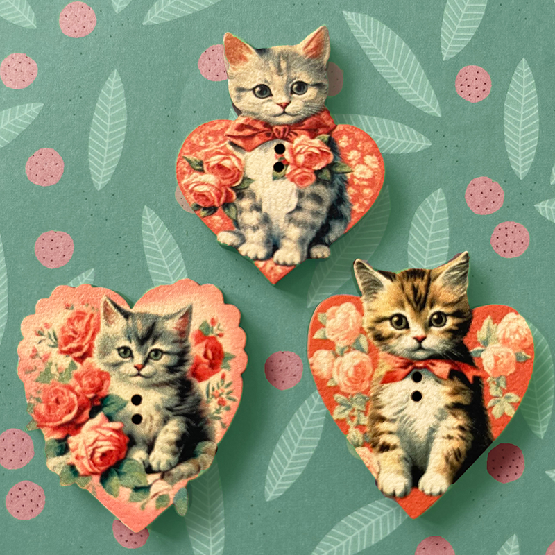 3 buttons «Chats fleuris»