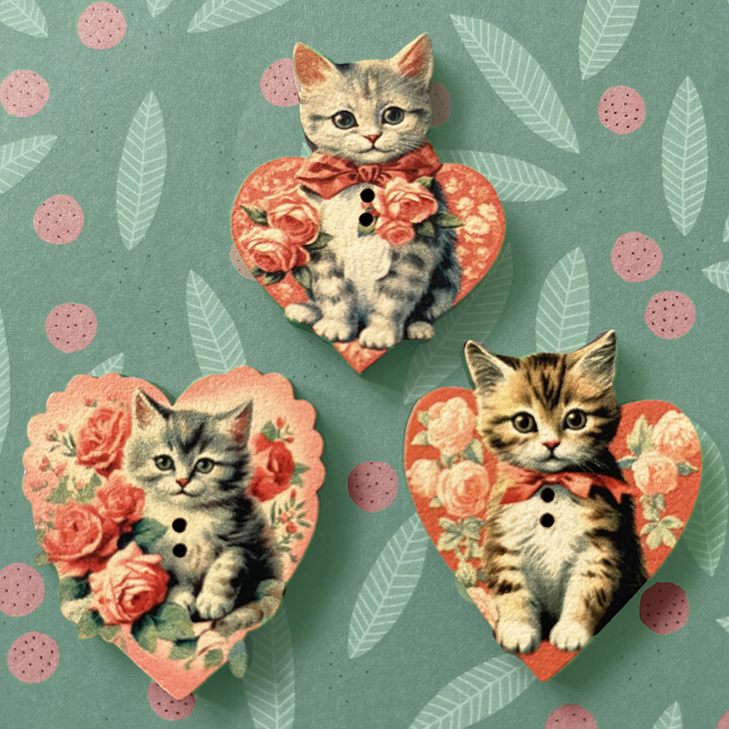 3 boutons «Chats fleuris»