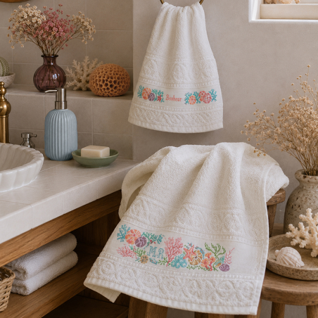 Aïda : Duo de serviettes en éponge «Corail» & «Lagon»